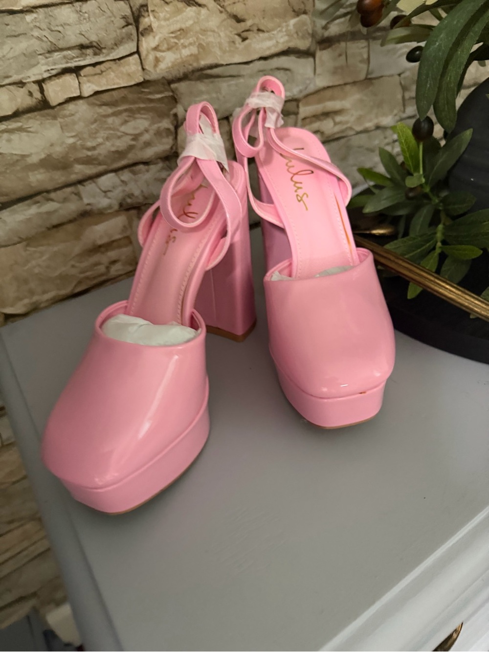 Lulu's Glossy Bubblegum Pink Platform Block Heel Sandals